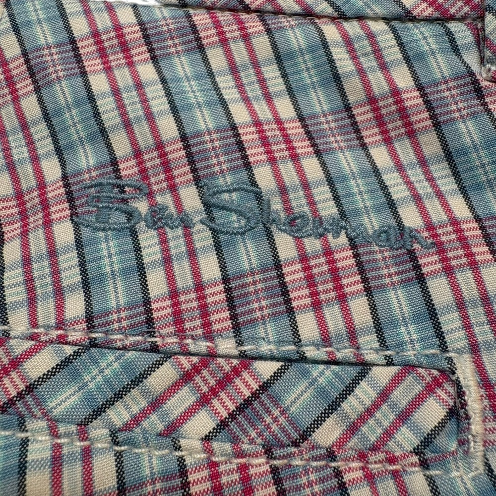Ben Sherman Chino Shorts 35 Blue Pink Plaid Cotton MG11731 Embroidered Logo